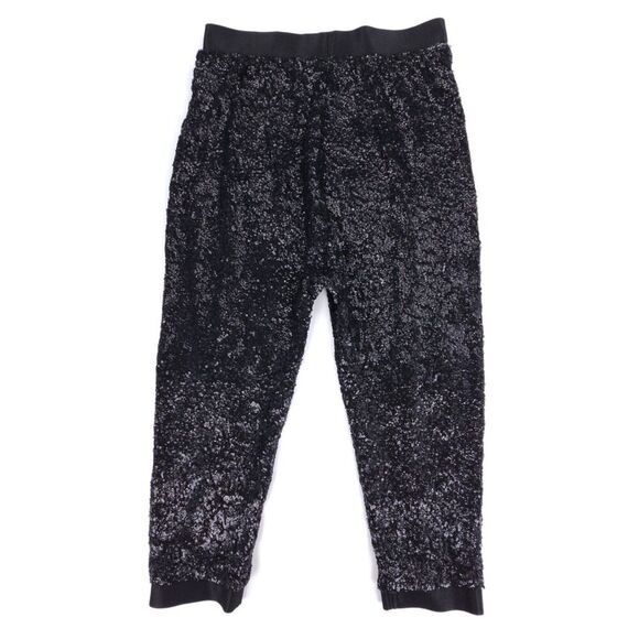 ALICE & OLIVIA Pete Cropped Sequin Pant Embellished Jogger Dressy Glam Black 2 - Picture 1 of 6